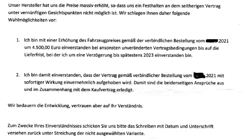 Preiserhöhung beim Wohnmobilkauf
