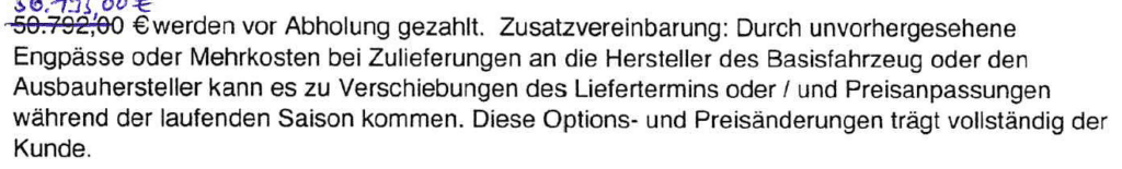 Preiserhöhung beim Wohnmobilkauf