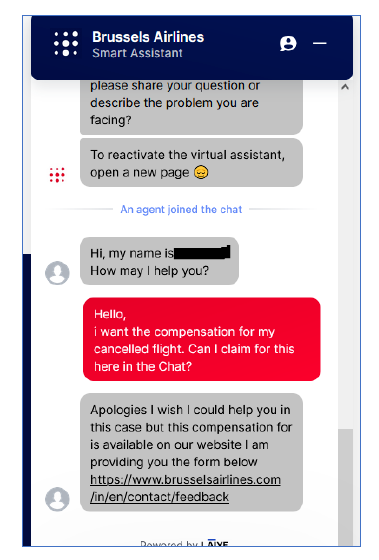 Kundensupport-Chat bei Whish bestellt?