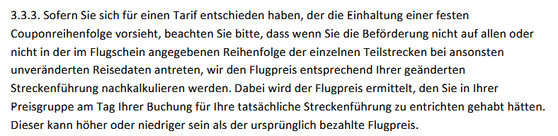 Ziff. 3.3.3. der Beförderungsbedingungen der Lufthansa